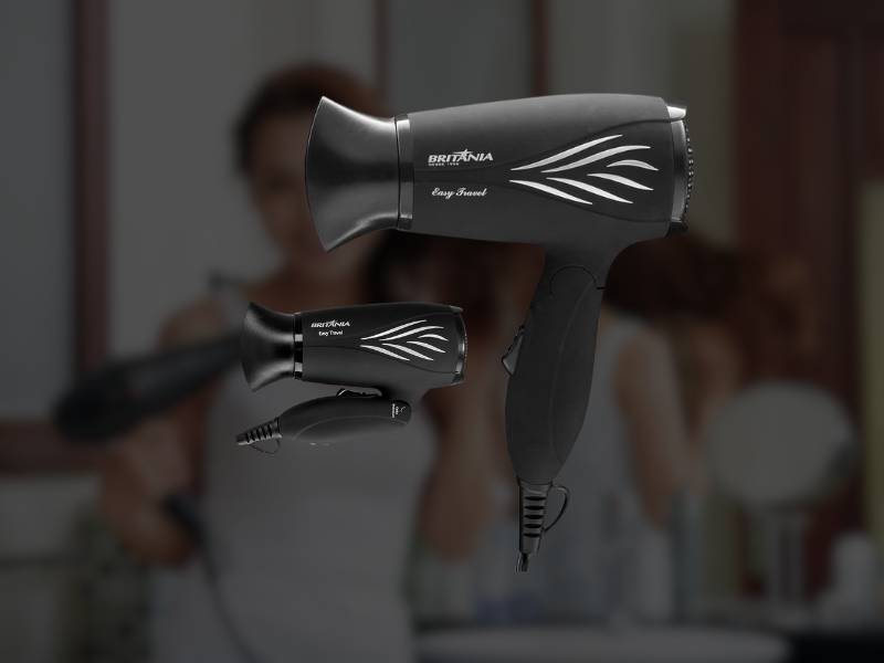 Secador de cabelo, Easy travel, 800w, Preto, Bivolt, Britânia